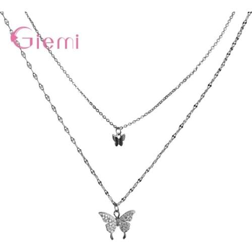 Delicate Cubic Zircon Butterfly Pendant Necklace 925 Sterling Silver Clavicle Chain Necklace For Women Girl Dainty Jewelry Gift