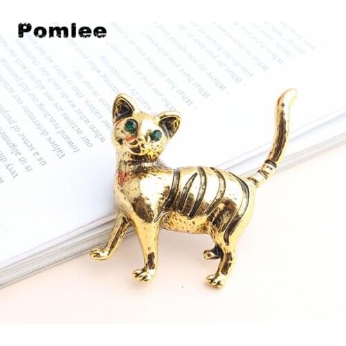 Pomlee 2 colors Geen Eye Small Cat Brooches For Women Fashion Animal Pin Vivid Cat Brooch Kids Accessories High Quality New 2020