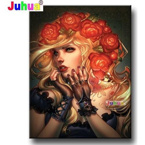 Pretty Retro Girl 5d diy diamond painting Flwoer woman full square round drill rhinestone embroidery Home decoration JH0017