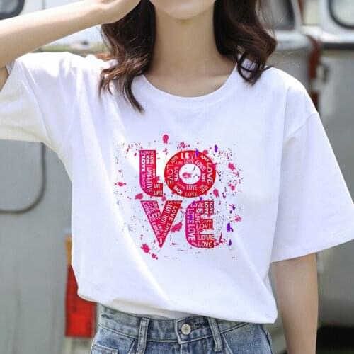T-shirts Top for Women LOVE Cartoon 90s Casual Print Lady Womens Graphic T Shirt Ladies Female Tee T-Shirt