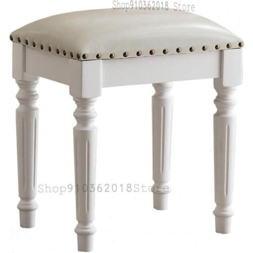 Solid Wood Dressing Table Chair Nail Art Stool European Style Comb Makeup Stool American Modern Backrest Home Bedroom Princess S