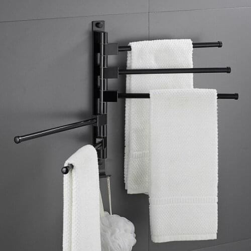 Bathroom Towel Rack Shelf Holde Rotatable Folding Rod Wall Hanging Hanger Movable Rack Shelves Wall Shelf Kitchen Towel Holder