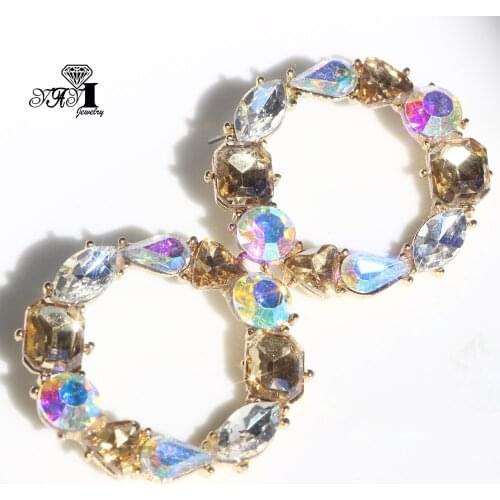 YaYi Jewelry Multi Glass Flower Dangle Women Ancient Gold Color Wear Ear Band Tassel Wedding Stud Drop Hoop Clip Earrings