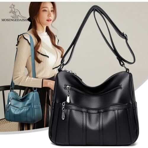 Genuine Leather Real Cowhide Crossbody Bags for Women 2021 High Capacity Shoulder Bag Handbag Designer Female Casual Mom Bag Sac