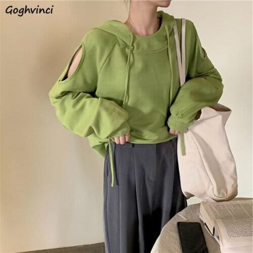 Women with Hat Hoodies Sweatshirts Off-shoulder Solid Females Vintage Leisure Trendy Chic All-match Korean Style Loose Elegant