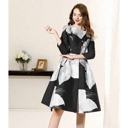 Large Flower Big Swing OL Elegant Trench Coat 2021 New Spring Autumn High Waist O-neck Long Sleeve Chic Women Windbreaker
