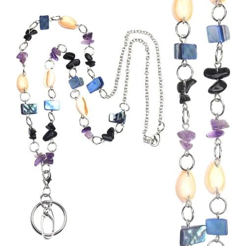 Purple Beads Womens Lanyard Necklace Beaded ID Card Holder Badge Holder Key Neck Chain Lanyards Keychain Nurse Accessories