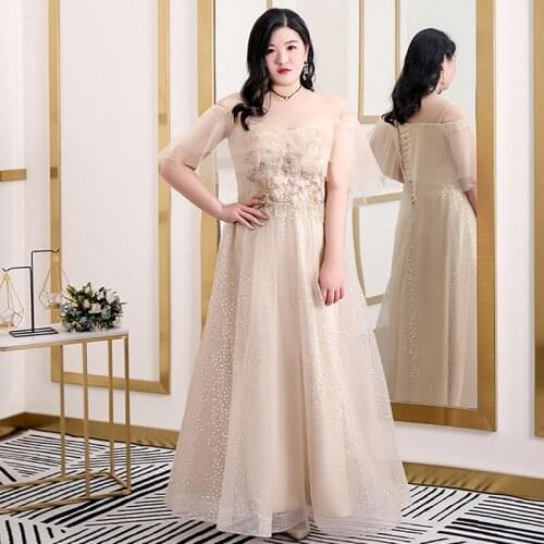 Evening Dresses A-line Lace O-Neck Ruffles Short Sleeve Women Party Dress Ankle-length Bling Elegant Plus Size Formal Gowns D415