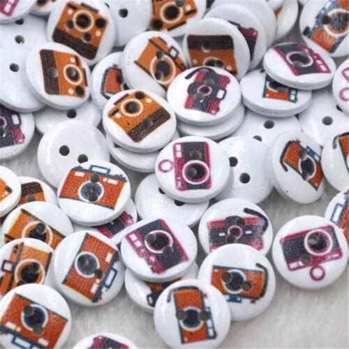 New 100pcs Camera Wood Buttons 15mm Sewing Craft Mix Lots WB272