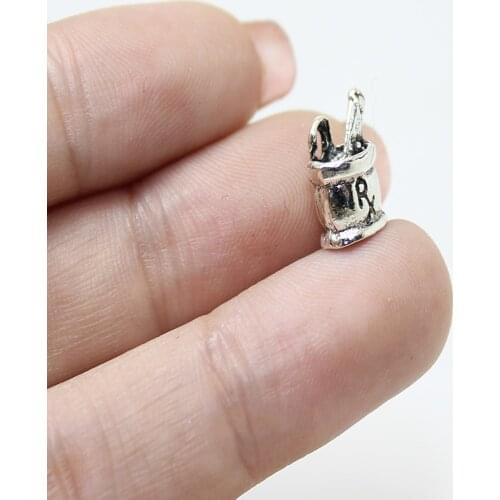 15pcs/ Mortar And Pestle Charm Antique Silver Tone 12x8mm 3D RX Medicine Bowl Charm Pendant For Diy Jewelry Making