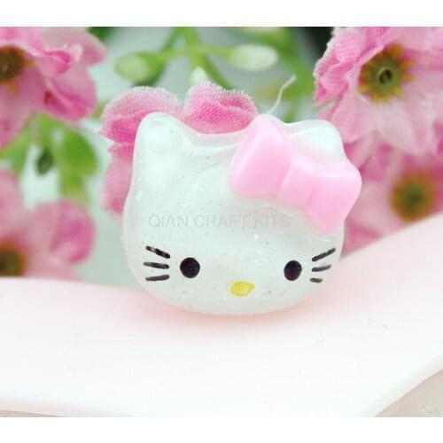 200pcs lovely glitter Kitty w/pink bow Cabochons (20mm) Cell phone decor, hair pins,rings, embellishment, DIY sparkle glittery