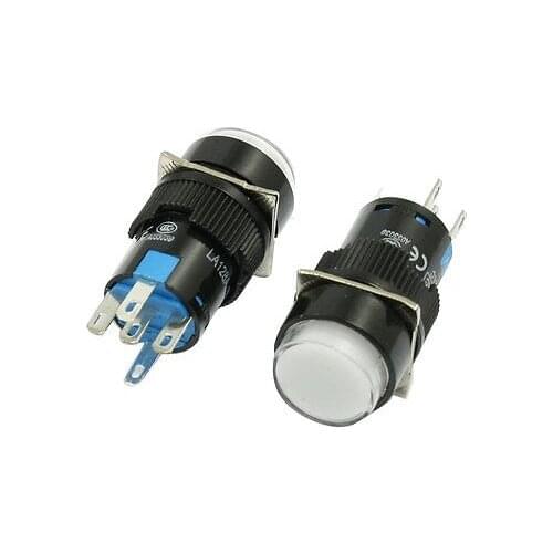 5 Pin Terminals White Lamp Momentary Round Push Button Switch DC 24V