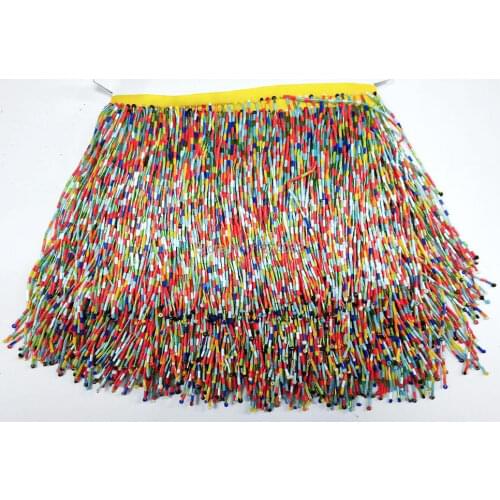5Meter wholesale 15cm(6inches) heavy Glass Gold color Seed Beaded Fringe Lamp Costume Trim CraftsSGTM10