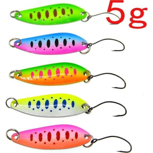 5PCS 4.5g 5g 2.5g Fishing Metal Shone Spoon Baits Metal Spinner Lure Trout Spoon Mini Bait Wobbler Artificial Spoon