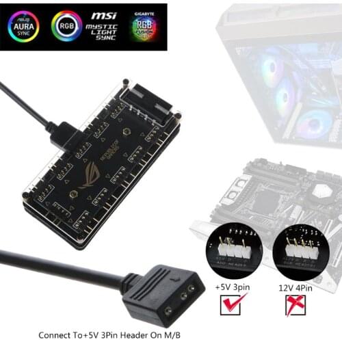 AURA SYNC 5V 3-pin RGB 10 Hub Splitter SATA Power 3pin ARGB Adapter Extension Cable for GIGABYTE MSI A SUS ASRock LED