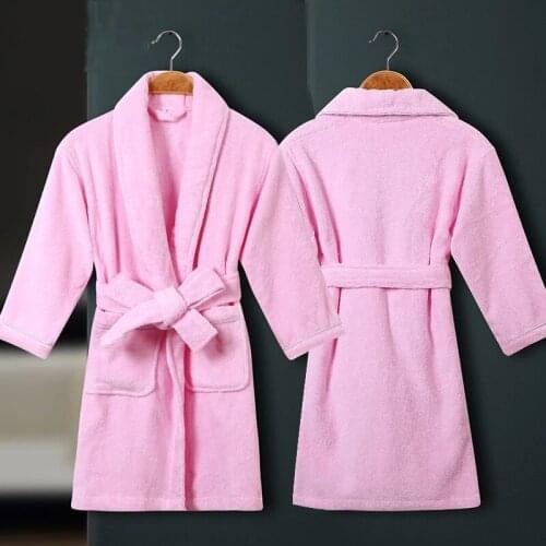 Children Terry Bathrobe Boys Girls Cotton Thicken Towel Bath Robe Swimming Turn-up Collar Little Girl Dressing Gown Kids B138
