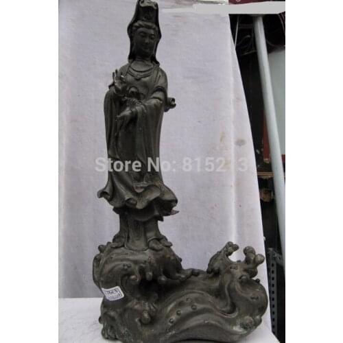 Bi0011850 China Pure Copper bronze Huang Yang Kwan-yin Guan yin Bodhisattva Buddha Statue