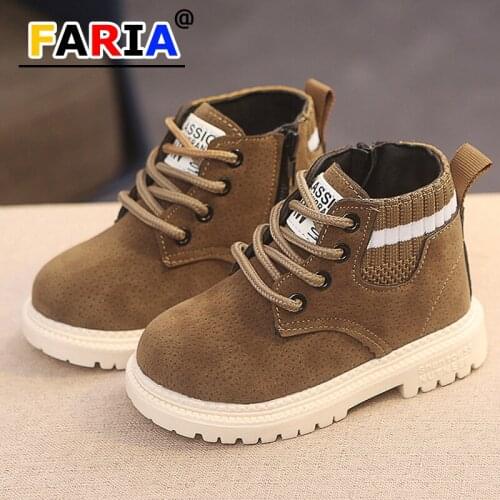 Kids 1-7 years autumn winter baby little girls boys warm thick lining plush boots zip ankle children martin boots Casual Shoes