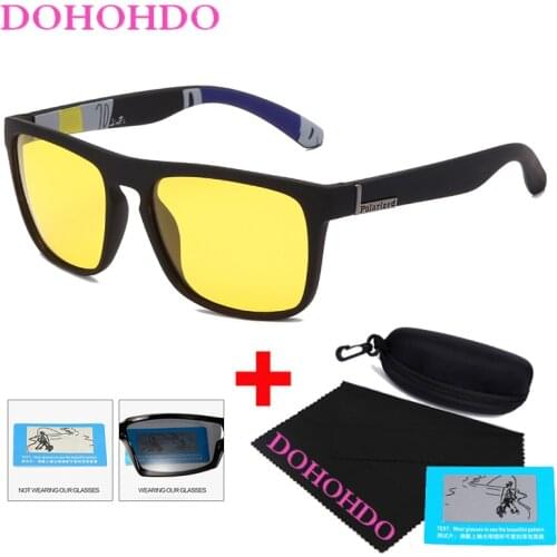 DOHOHDO New Men Square Polarized Sunglasses Women Night Vision Glasses Yellow Lens Anti-Glare Driving Sun Glasses Eyewear UV400