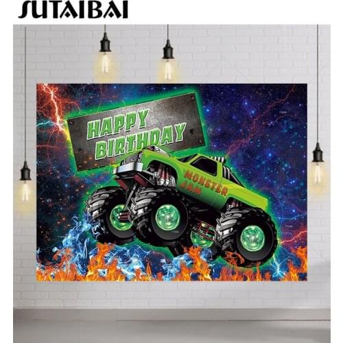 Happy Birthday Party Photo Backdrop Banner Boy Kids Sport Truck Racing Car Wheels Blaze Photography Background for Photo Shoot