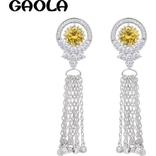 GAOLA 2017 New Fashion Bohemian Long Earring Ladies Retro Silver Plated Tassel Crystal Dangle Earrings GLE5884