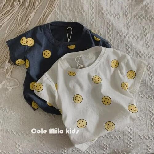 Toddler Boys Cotton T Shirts 2021 Summer Baby Kids Casual Loose Fashion Tees Cute Smiley Print T-shirts for Boy Child Clothing