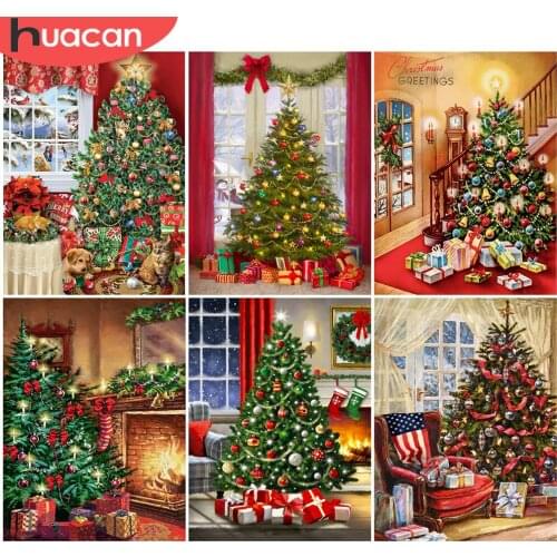 HUACAN Diamond Painting Christmas Tree Full Square New Arrival Diamond Embroidery Cross Stitch Landscape Mosaic Handmade Gift