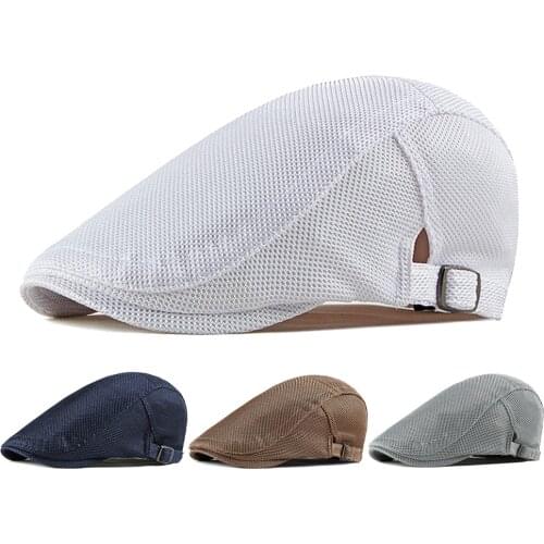 Spring Summer Mens Mesh Newsboy caps Casual Breathable Outdoor Retro Beret Hat Golf Hat Fashion Solid Flat Caps Woman