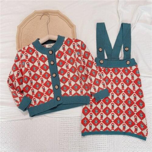 2PCS Fashion Girl knitting Clothing Sets Autumn Winter Plaid Uniform Kid Causal Outfit Princess Party Preppy Style for 3-8 Ys