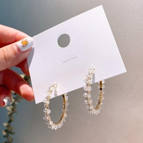 Korean New Simple Classic Oversize Irregular Pearl Hoop Earrings For Women Crystal Hollow Gold Silver Color Metal Earrings Wedd