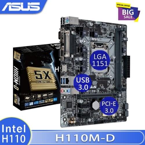 LGA 1151 Asus H110M-D Motherboard PCI-E 3.0 DDR4 2133MHz 32GB VGA i7 i5 Desktop USB3.0 Intel H110Placa-Mãe 1151 Micro ATX New