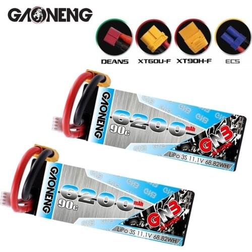 1-2PCS GAONENG GNB 11.1v 6200mAh 90C/180C LiPo Battery For RC Car Racing Spare Parts With Shell Upgrade LiHV 3S Battery