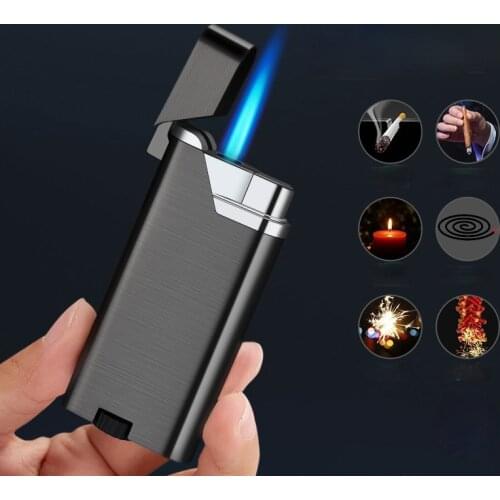 Metal Inflatable Lid Open Press Straight Into The Blue Flame Windproof Lighter Ultra-thin Creative Personality Custom Lighter