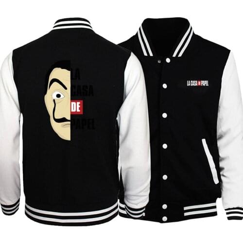 La Casa De Papel Baseball Men Jackets Coats Winter Autumn Professor Sergio Marquina White Black Sportswear Bomber Streetwear