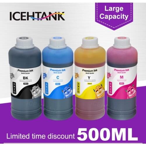 ICEHTANK 500ml Bottle Dye Ink Refill Kits For Canon Printer Ink For HP Cartridge For Epson For Brother Printer Ink Cartridges