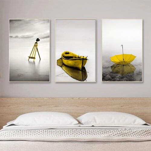 Abstract Calm Lake Landscape Yellow Posters Prints Canvas Painting Quadros Wall Art Picture For Living Room Home Decor Cuadros