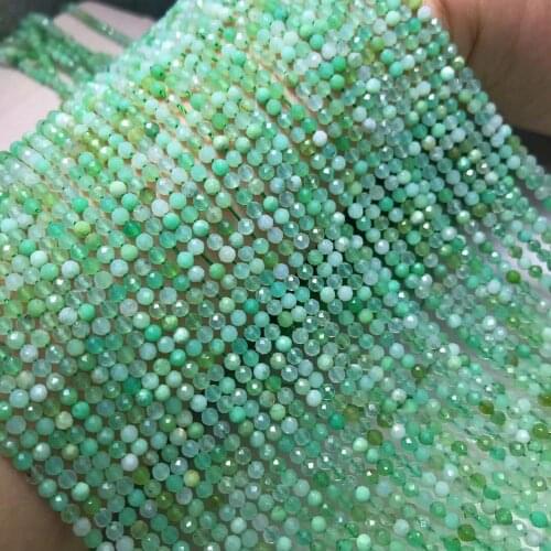 Natural Genuine Grass Green Chrysoprase Hand Cut Faceted Round Loose Small Beads DIY Jewelry Necklaces or Bracelets 15"