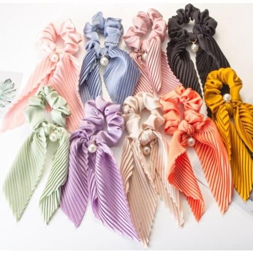 2021 New Women Hair Scrunchie Bows Pearls Ponytail Holder Hairband Bow Knot Scrunchy Girls Hair Ties Hair Accessories Gifts