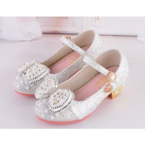 Summer 2021 New Children Princess Sandals Kids Girls Wedding Shoes High Heels Dress Shoes Party Shoes For Girls Leather Bowtie