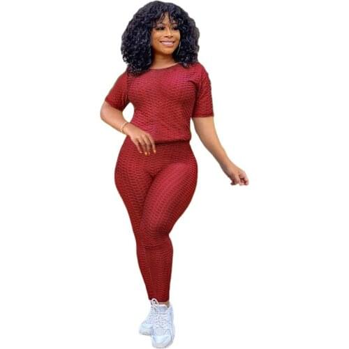 2021 Summer New Fitness Yoga Sports Suit Fashion Short Sleeve Trousers Solid Color Two-piece Suit Tracksuits Womens
