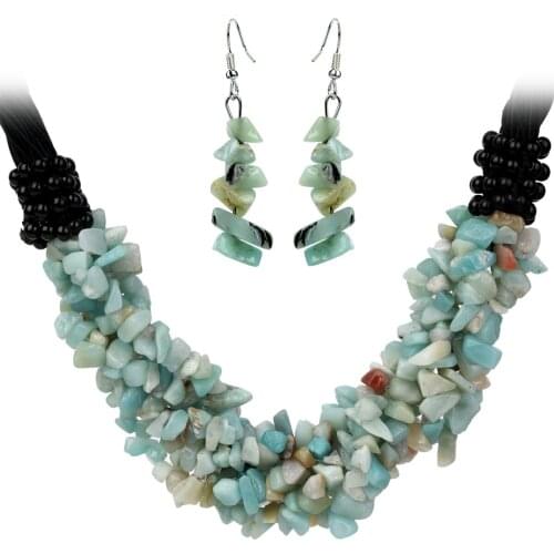 YACQ Aventurine Charm Choker Collar Necklace 7 Layer 925 Sterling Silver Dangle Earring Set Jewelry Gifts For Women Mom Girls