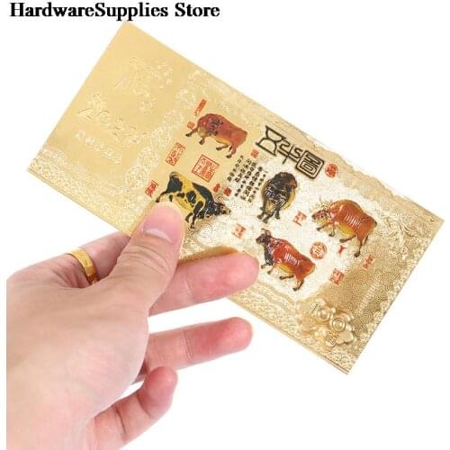2pcs 2021 New Year Gold Foil Commemorative Note Rectangle Ox Commemorative Coin For Lucky Decoration Gifts Souvenir 15.5*7.5CM