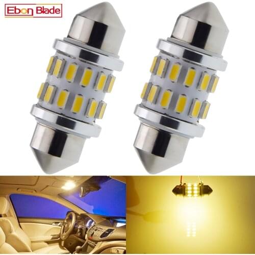 Pair 31mm C5W Car LED Warm White Red Amber Festoon Interior Dome Map Reading Light License Plate Trunk Door Lamp Globe Bulb 12V