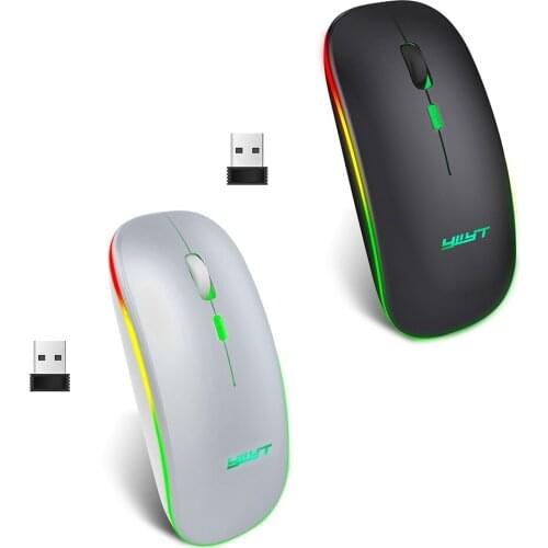 YWYT G861 Rechargeable 2.4G Wireless Mouse 4 Buttons Gaming Mouse for Laptop Desktop USB Receiver Silent Dazzle Colour Lights