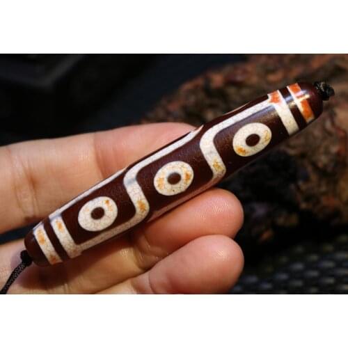 Treasure Magic Power Tibetan Old Red Agate 9 Eye Kingdom Symbol dZi Bead Pendant 80MM LS Timestown UPD22