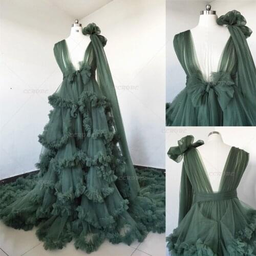 Luxury Women Robe Perspective Sheer Tulle Boudoir Bridal Robes Sleepwear Puffy Wedding Dressing Gown Photoshoot Maternity Dress