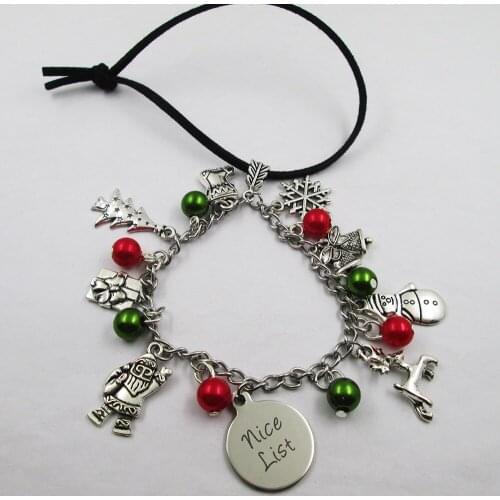 Nice list christmas theme leather stainless steel chain rearview mirror christmas tree decoration