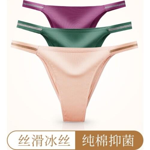 Sexy non-trace underwear women waist ice silk bikini buttock triangle underwear comfortable no feeling cotton crotch