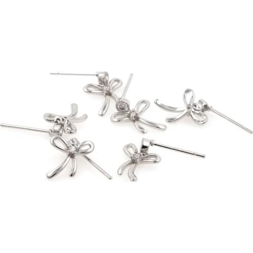 Bow Earrings,Silver Bow Pendant Earrings,Cubic Zirconia Bow Earrings,Minimalist Silver Earrings