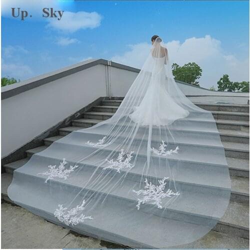 Up.Sky 2019 Wedding Veil Lace Cathedral wedding accessories White Ivory 4 M Cheap Long Voile Marriage Bridal Veil With Comb